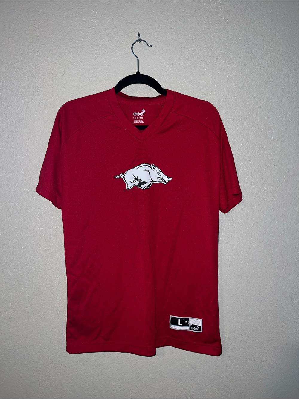 Men's Red V-Neck Razorback Logo Jersey